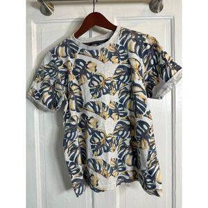 Free Planet Mens Small Organic Cotton Monstera Tropical T-Shirt Grey